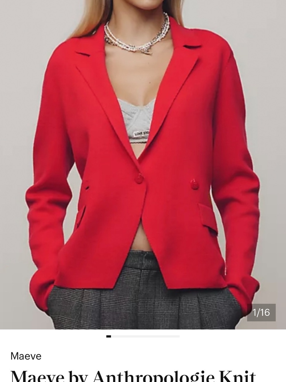 Anthropologie red knit single-breasted blazer